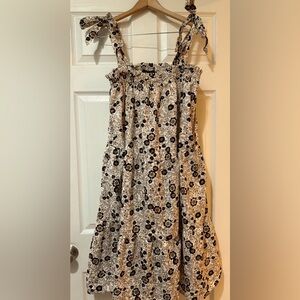 Aakaa Black Brown Cream Babydoll Floral Dress Midi